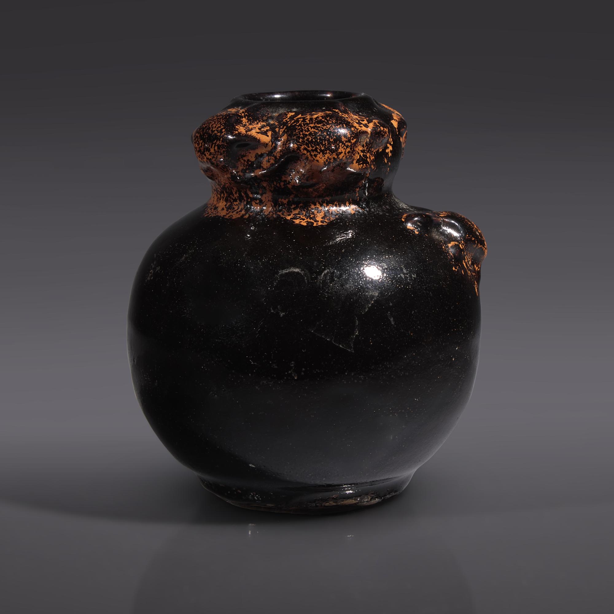A Chinese ‘’Henan‘’ Black Glazed ‘’Five-Turtles‘’ Vase, Song Dynasty or Later — 宋或以後 黑釉模印龜紋瓶