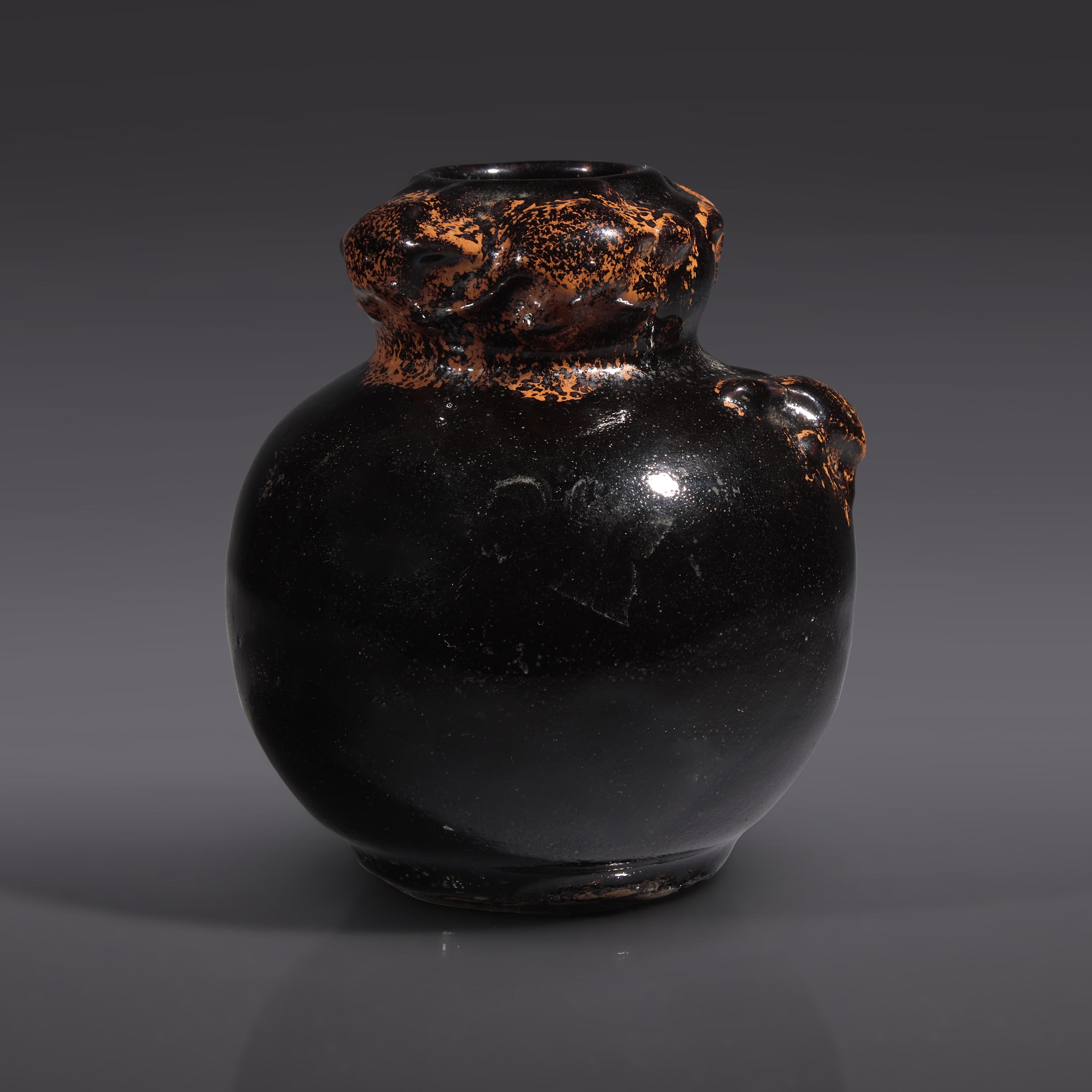 A Chinese ‘’Henan‘’ Black Glazed ‘’Five-Turtles‘’ Vase, Song Dynasty or Later — 宋或以後 黑釉模印龜紋瓶