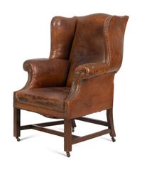 An English Leather-Upholstered Wingback Chair
