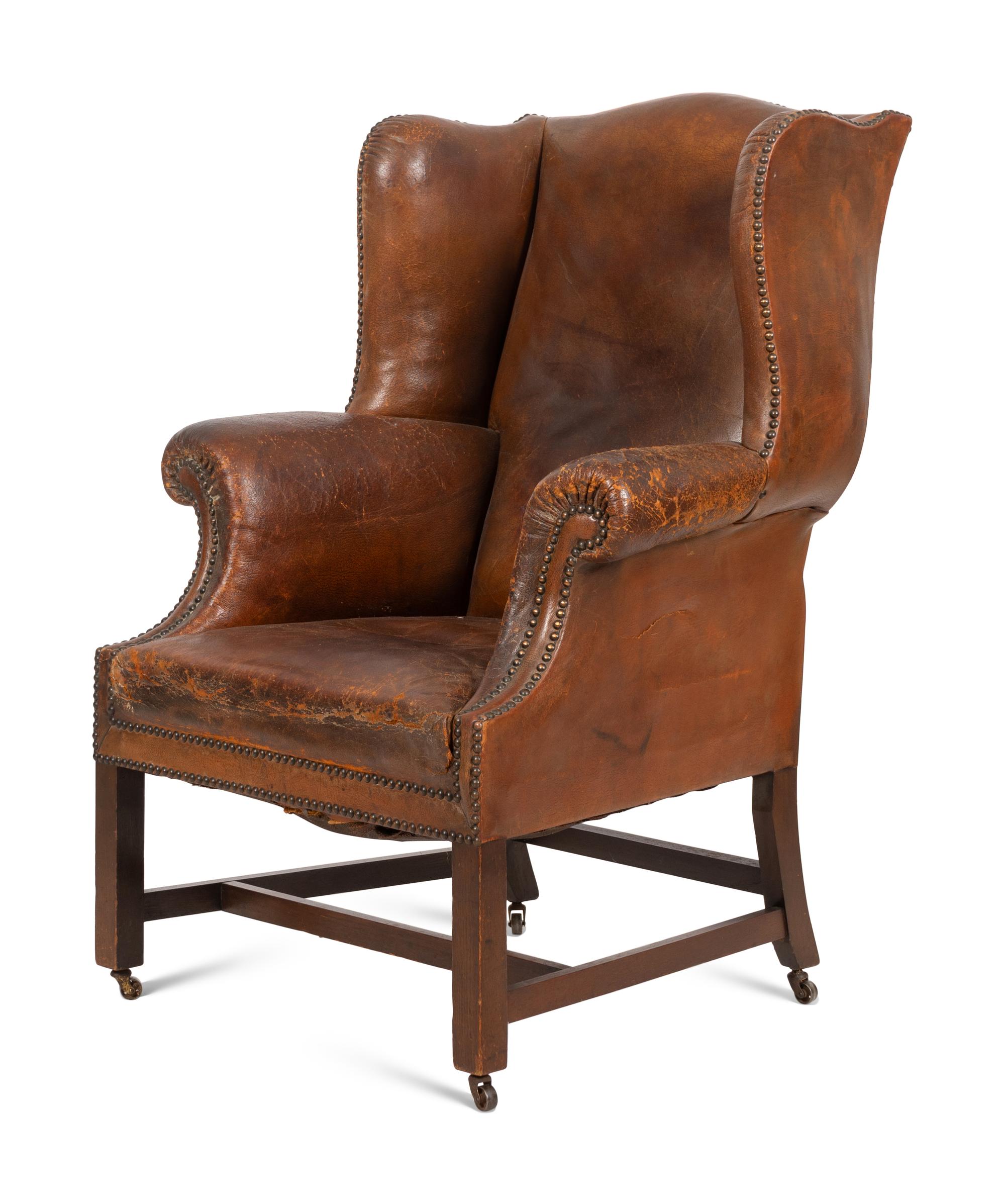 An English Leather-Upholstered Wingback Chair