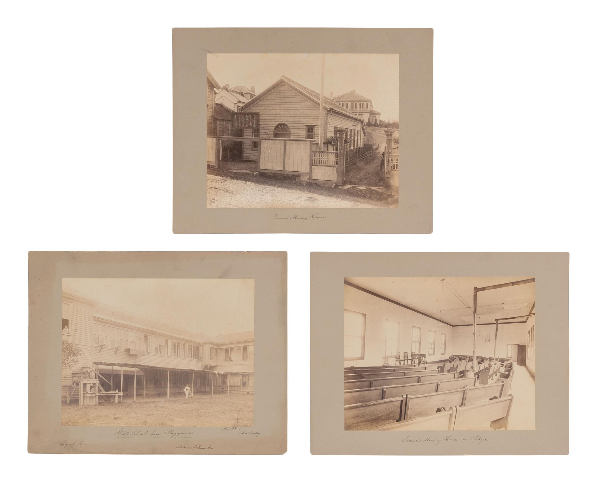 [QUAKERISM]. 8 photographs of a Quaker Girls School in Tokyo led by Jos. Cosand, incl. grounds, staff, and students.