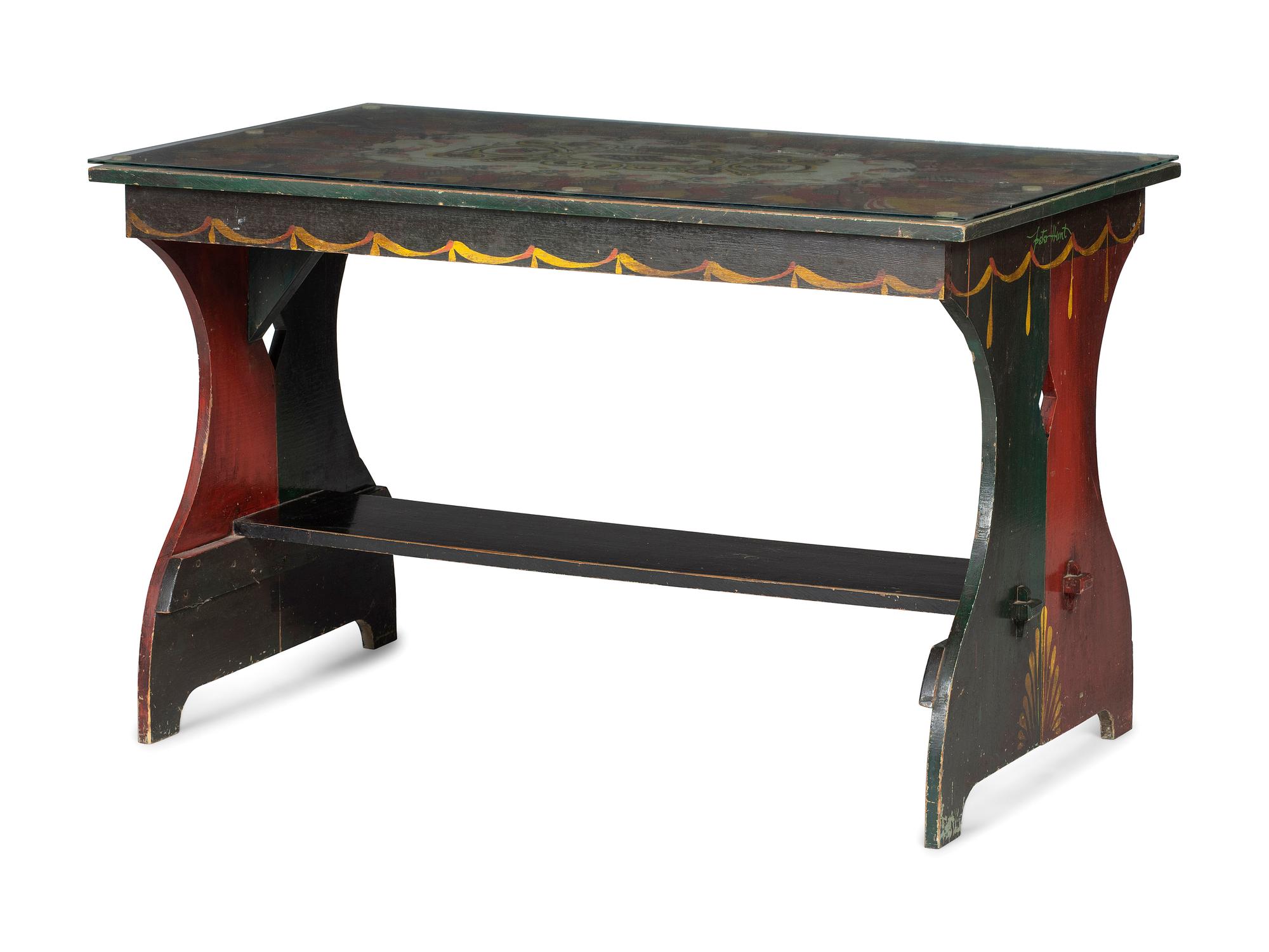 A Peter Hunt Paint-Decorated Dining Table and Benches