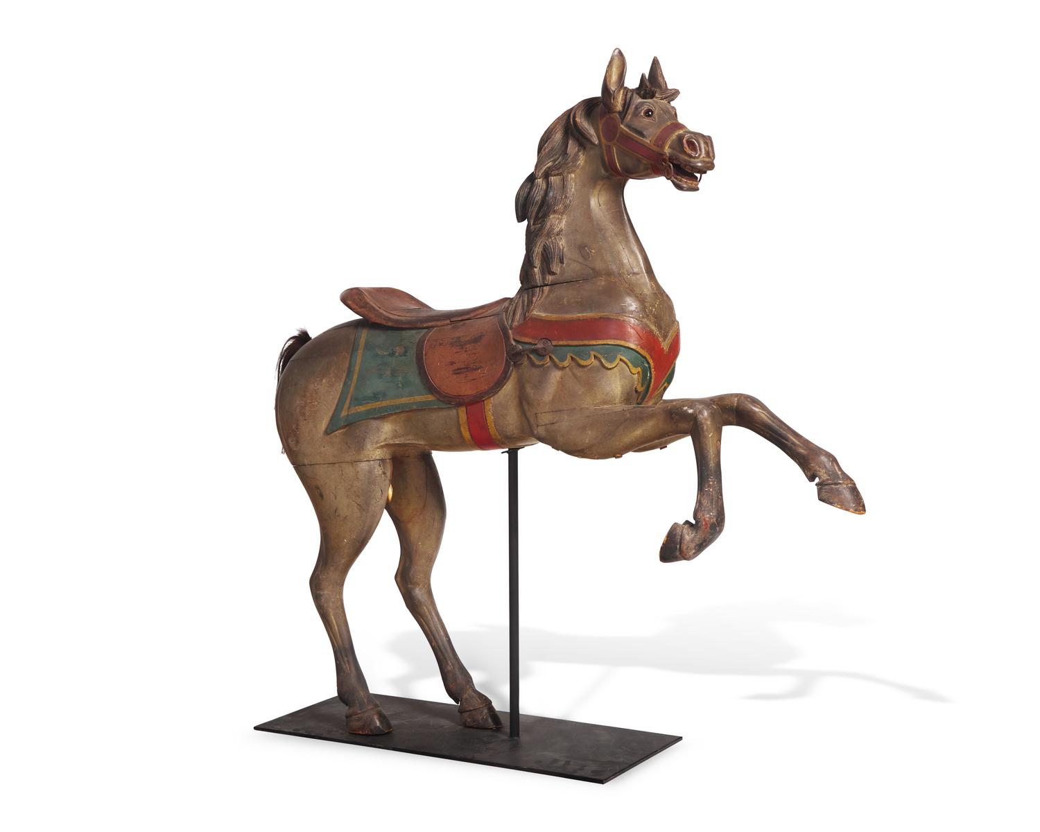 A Carved and Painted Wood Carousel Prancer