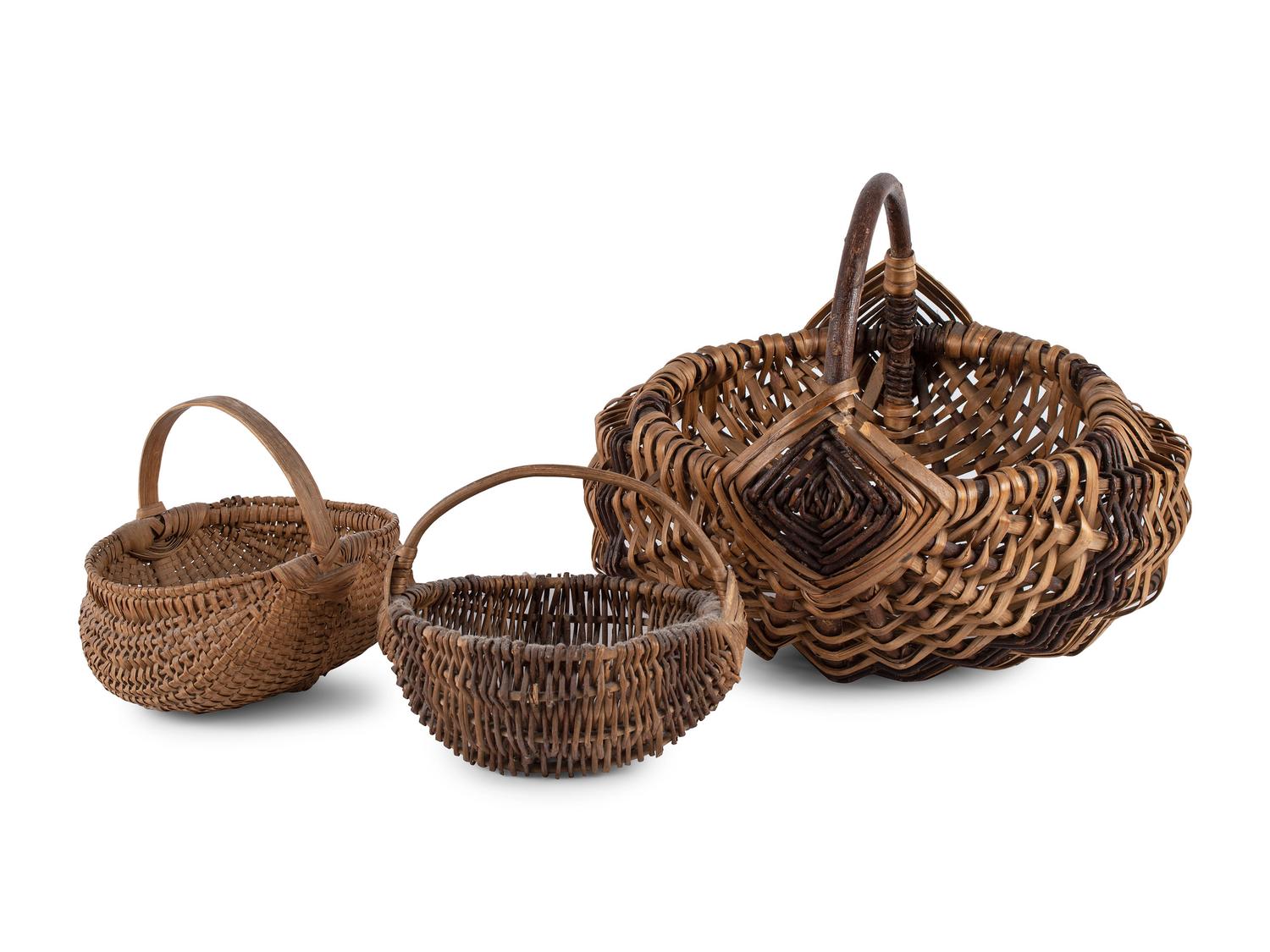 Seven Woven Wood Baskets