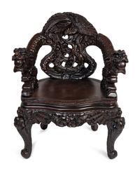 A Japanese Carved Hardwood Armchair