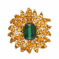 Verdura, Green Tourmaline, Citrine, and Diamond Flower Brooch