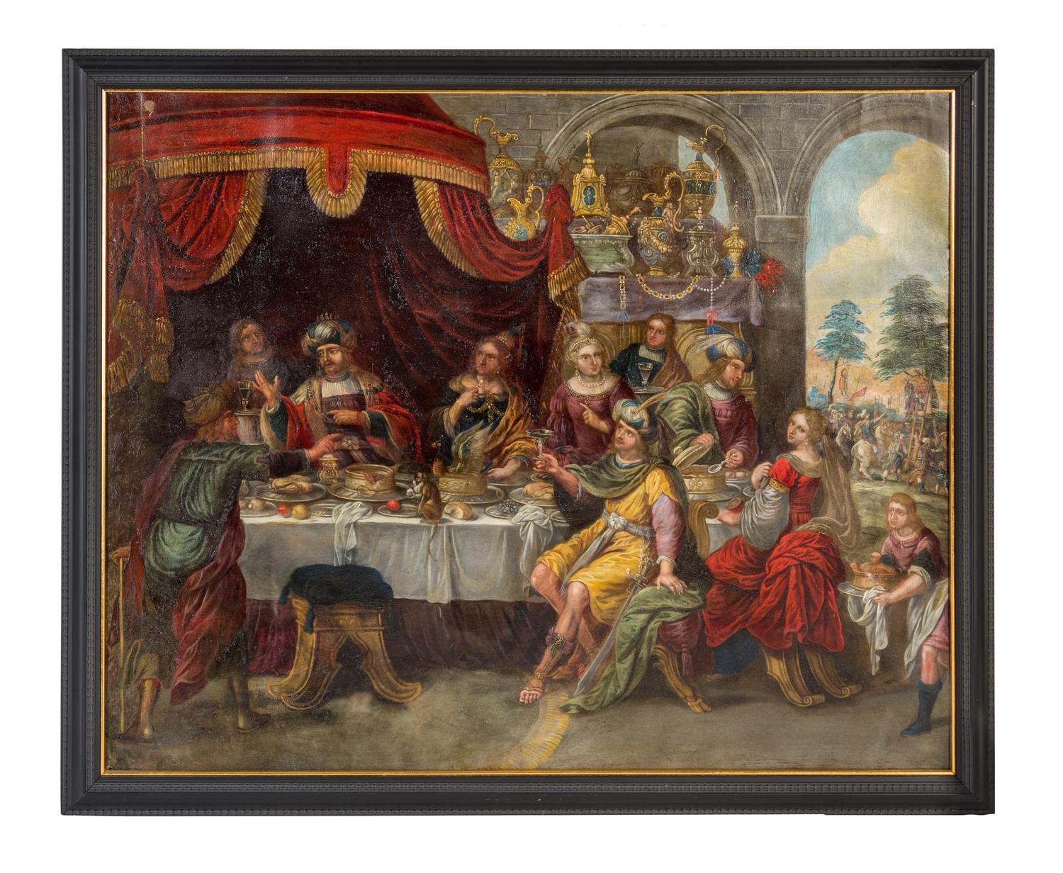 Studio of Frans Francken the Younger, (Flemish, Late 16th/Early 17th Century), The Feast of Esther (two works), David and Abigail, Davi
