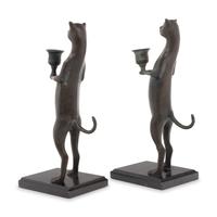 A Pair of Pewter Cat-Form Candlesticks