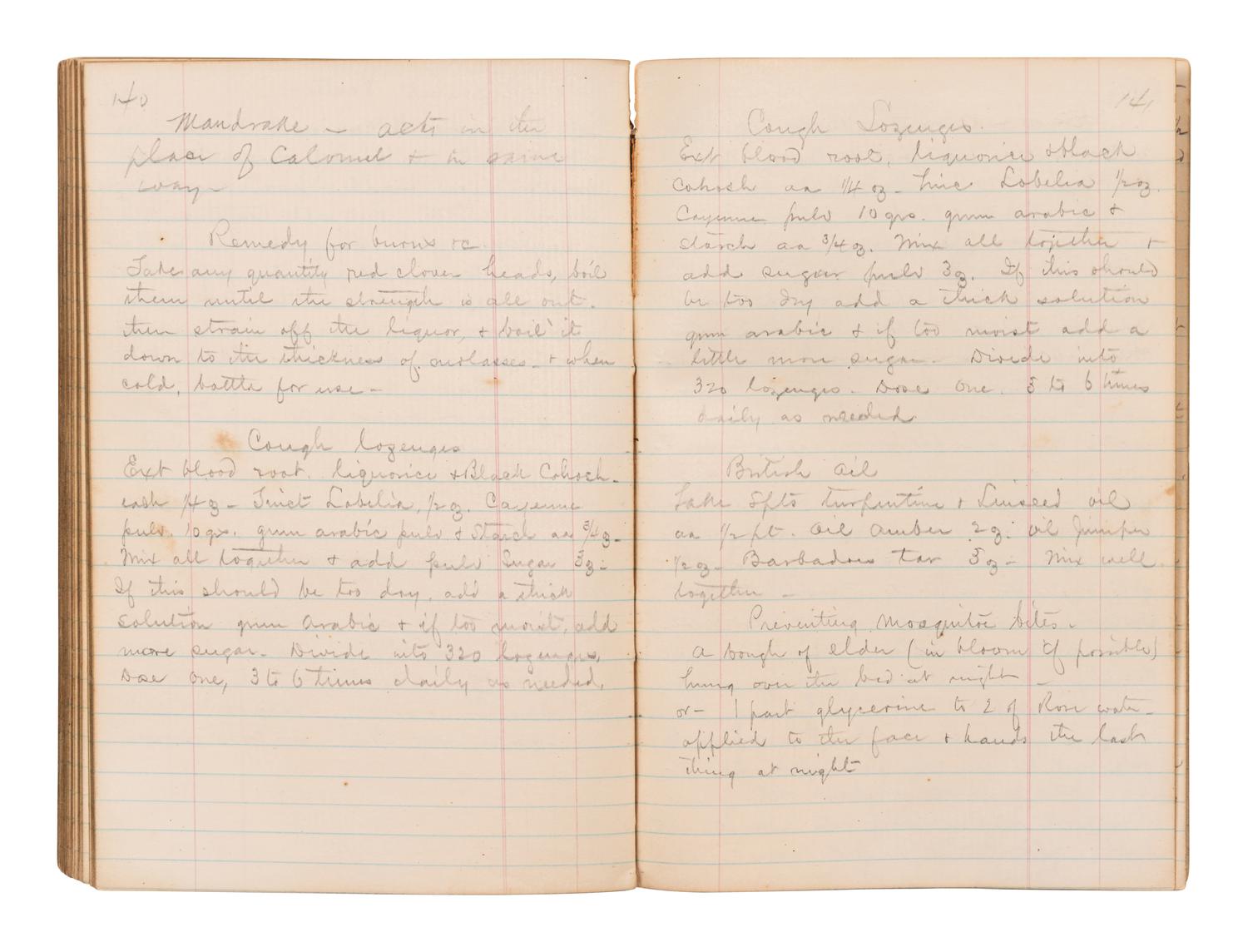 [MANUSCRIPT - REMEDIES]. Manuscript home maintenance and home remedy guide. Chesapeake City and Elizabeth City VA, and later Little Rock AR, 19th-century.