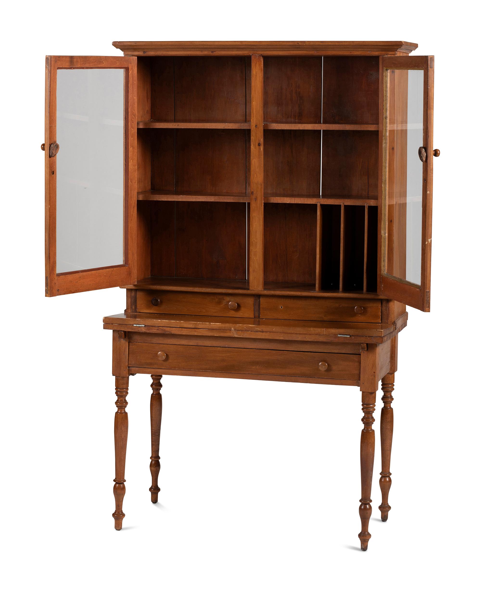 A Late Federal Cherrywood Step-Back Secretary Bookcase