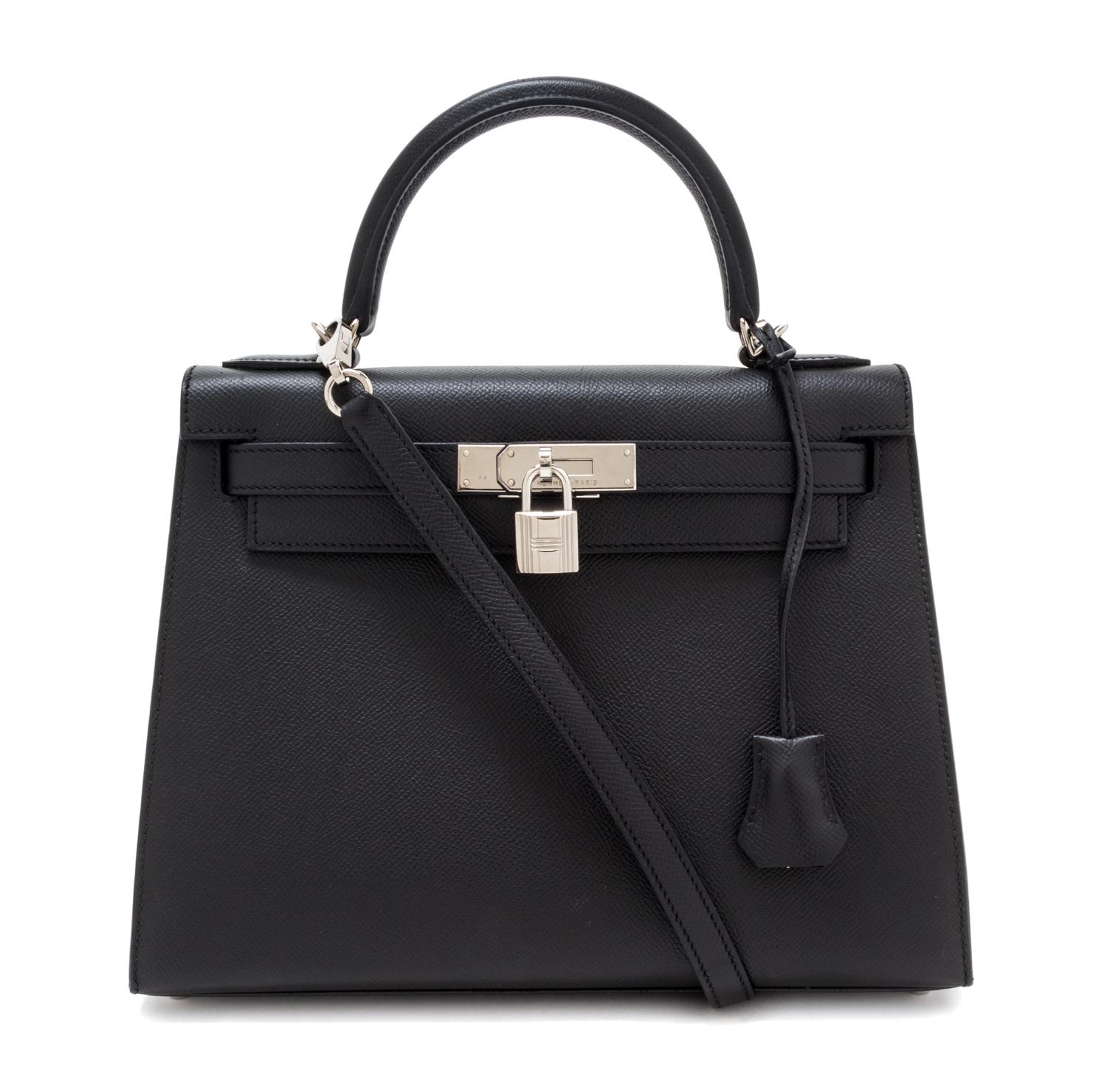 An Hermes Noir Epsom Sellier 28cm Kelly Handbag, 11" x 8.5" x 4".