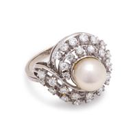 CULTURED PEARL AND DIAMOND RING