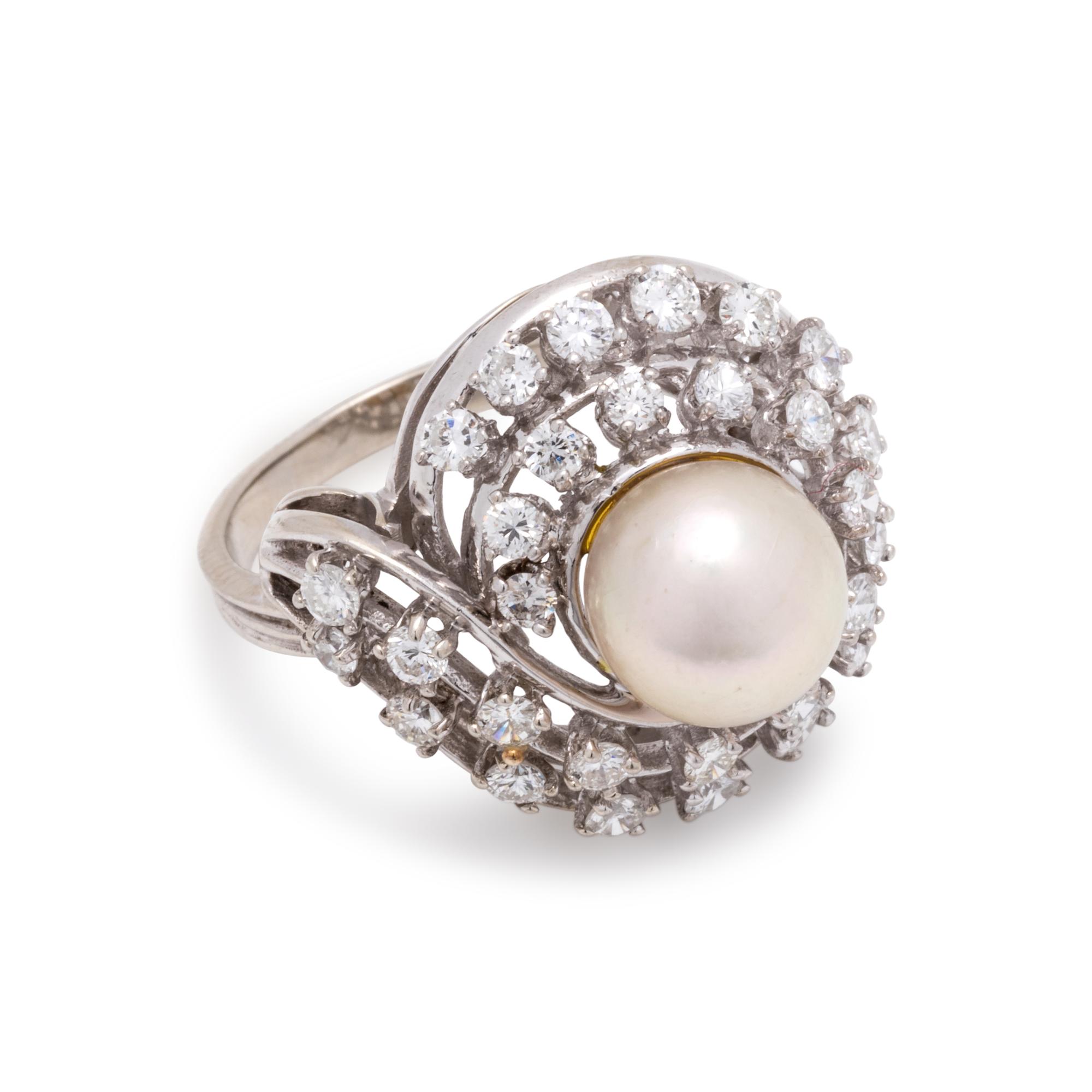 CULTURED PEARL AND DIAMOND RING