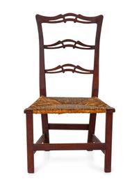 A Federal Stained Birchwood Rush-Seat Side Chair