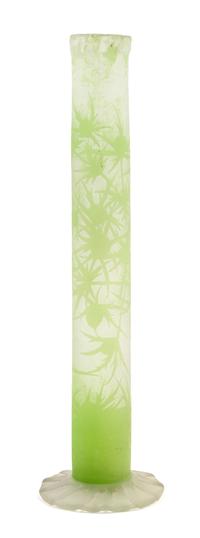 A Galle Cameo Glass Stick Vase Height 11 3/4 inches.