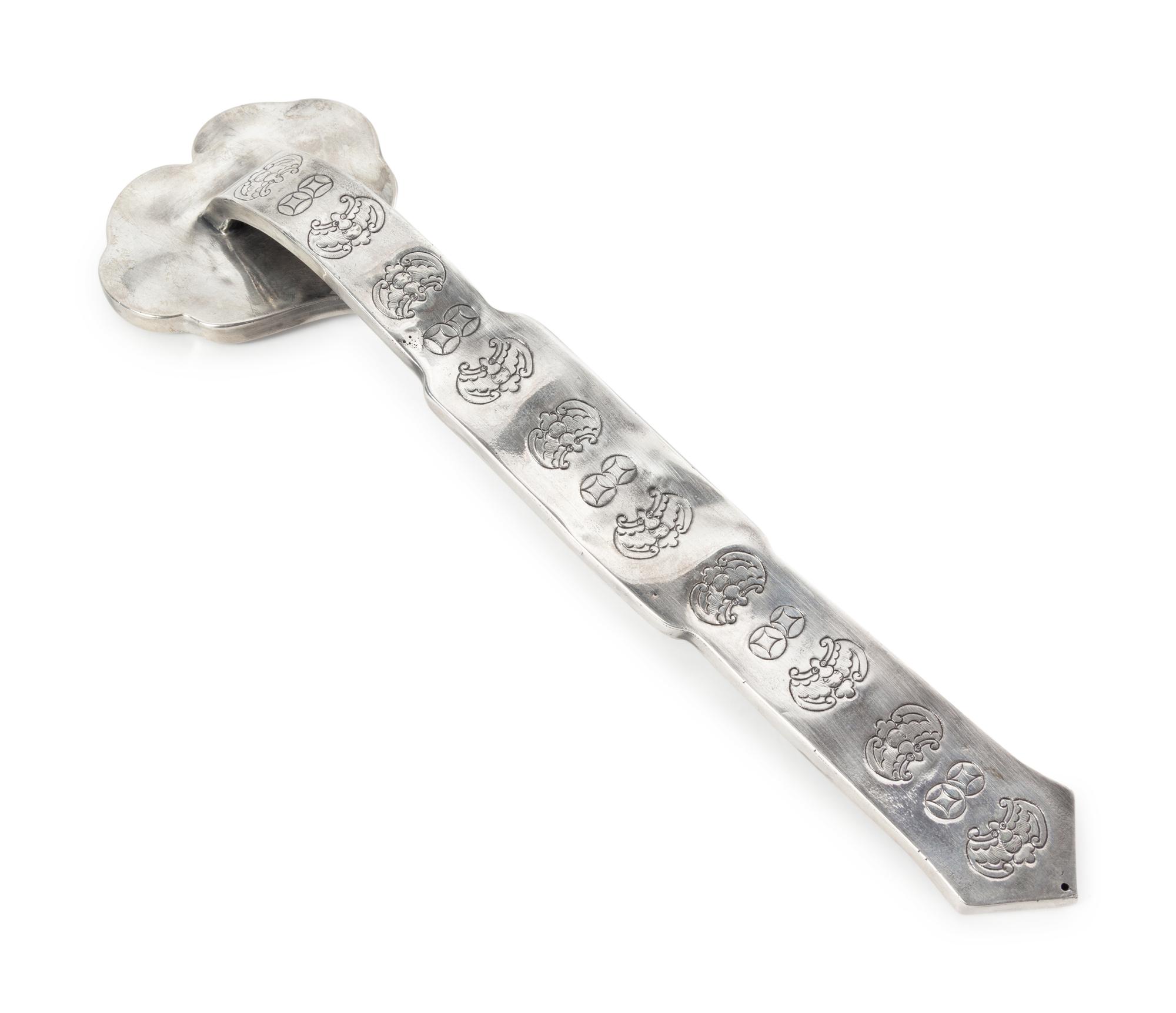 A Chinese Export Silver Ruyi Scepter