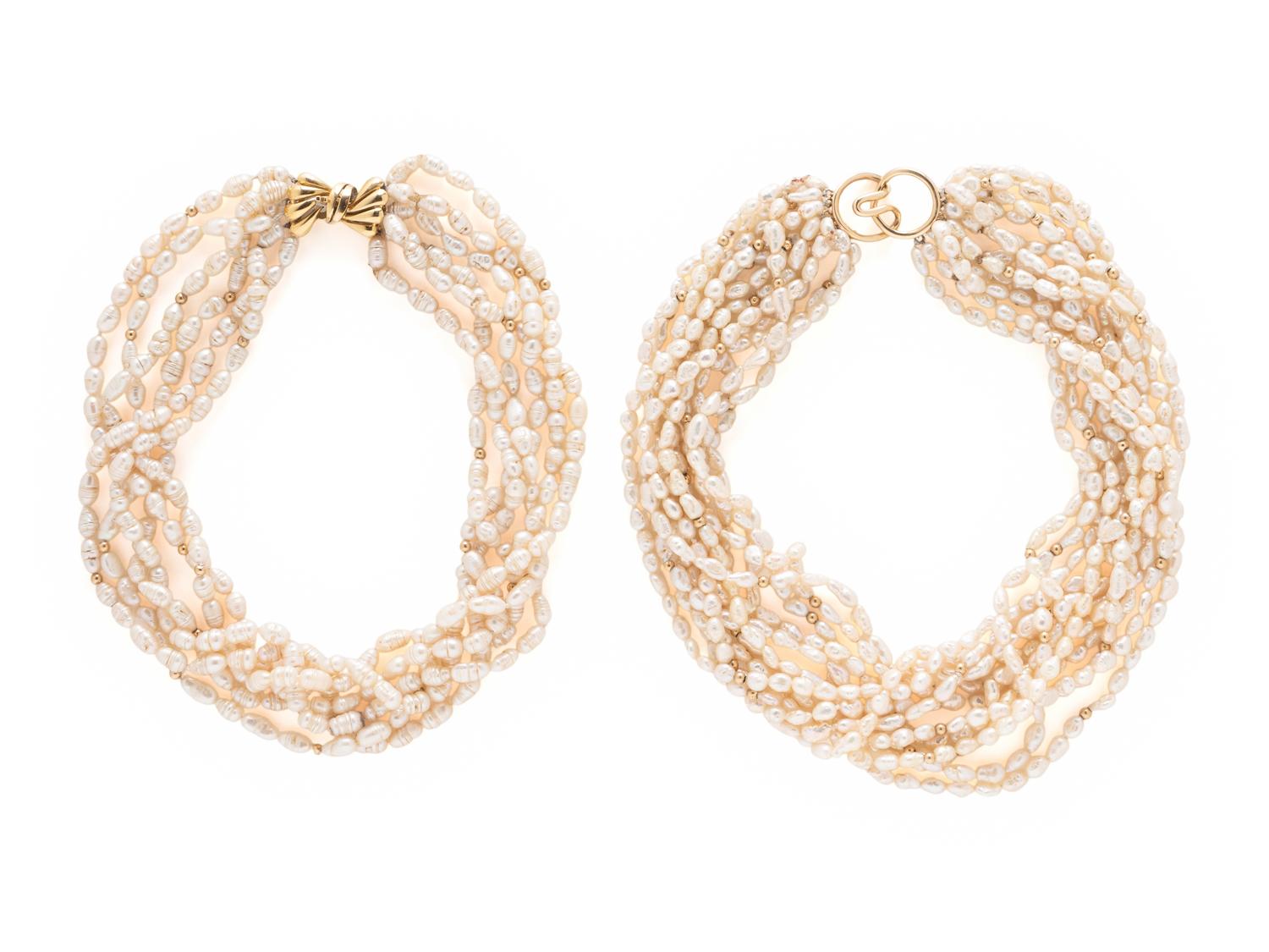 TWO KESHI PEARL TORSADE NECKLACES