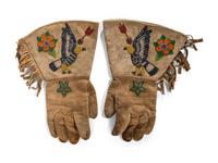Plateau Beaded Hide Gauntlets, with Eagles and Arrows