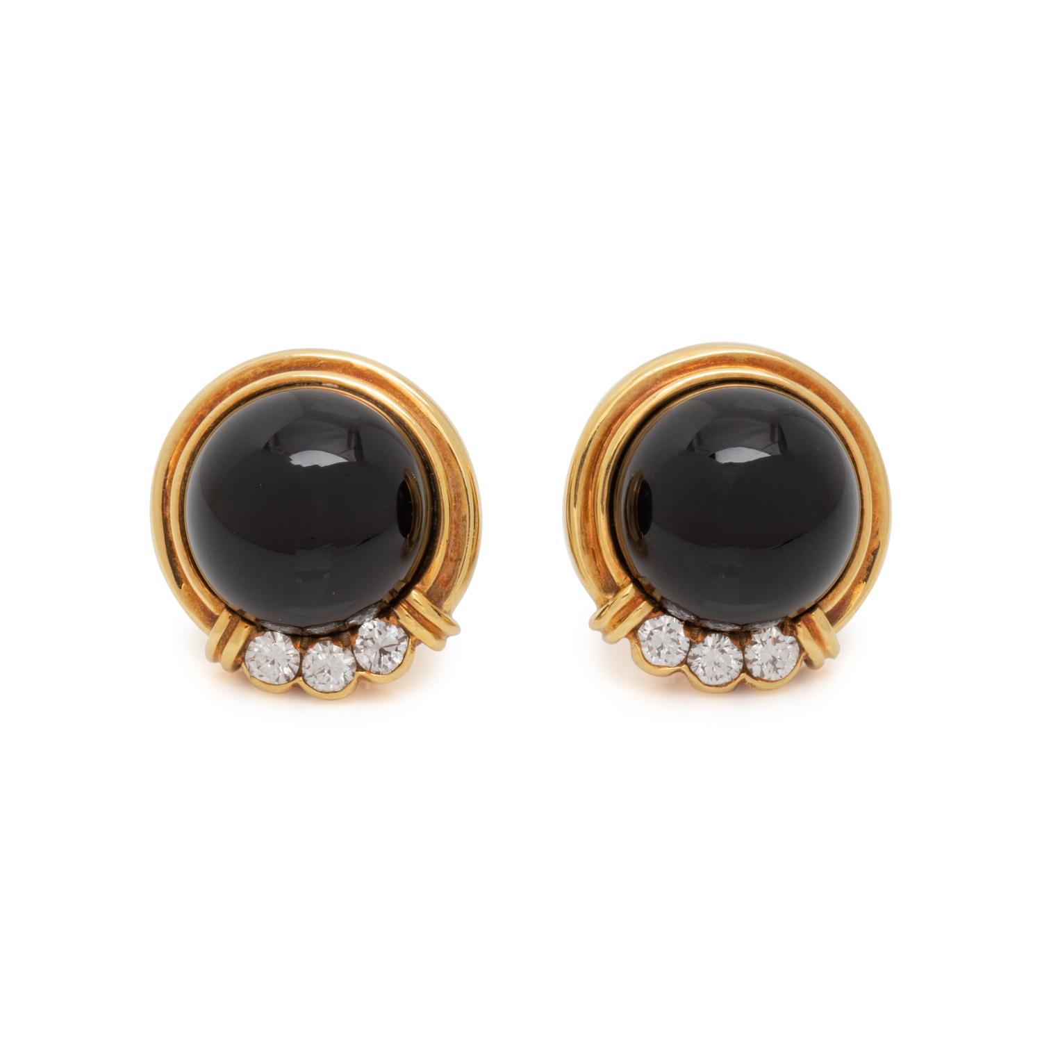 ONYX AND DIAMOND EARCLIPS