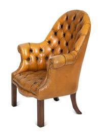 An English Button-Tufted Leather Armchair