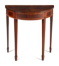 A George III Style Mahogany and Marquetry Demilune Table