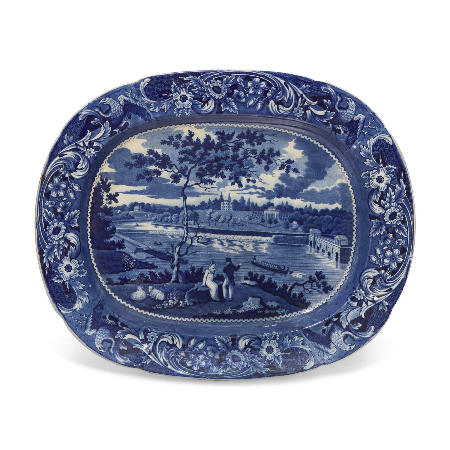 A Staffordshire Historical Blue "Fairmount Near Philadelphia" Platter