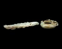 Two Chinese Carved Celadon Jade Scholar's Objects