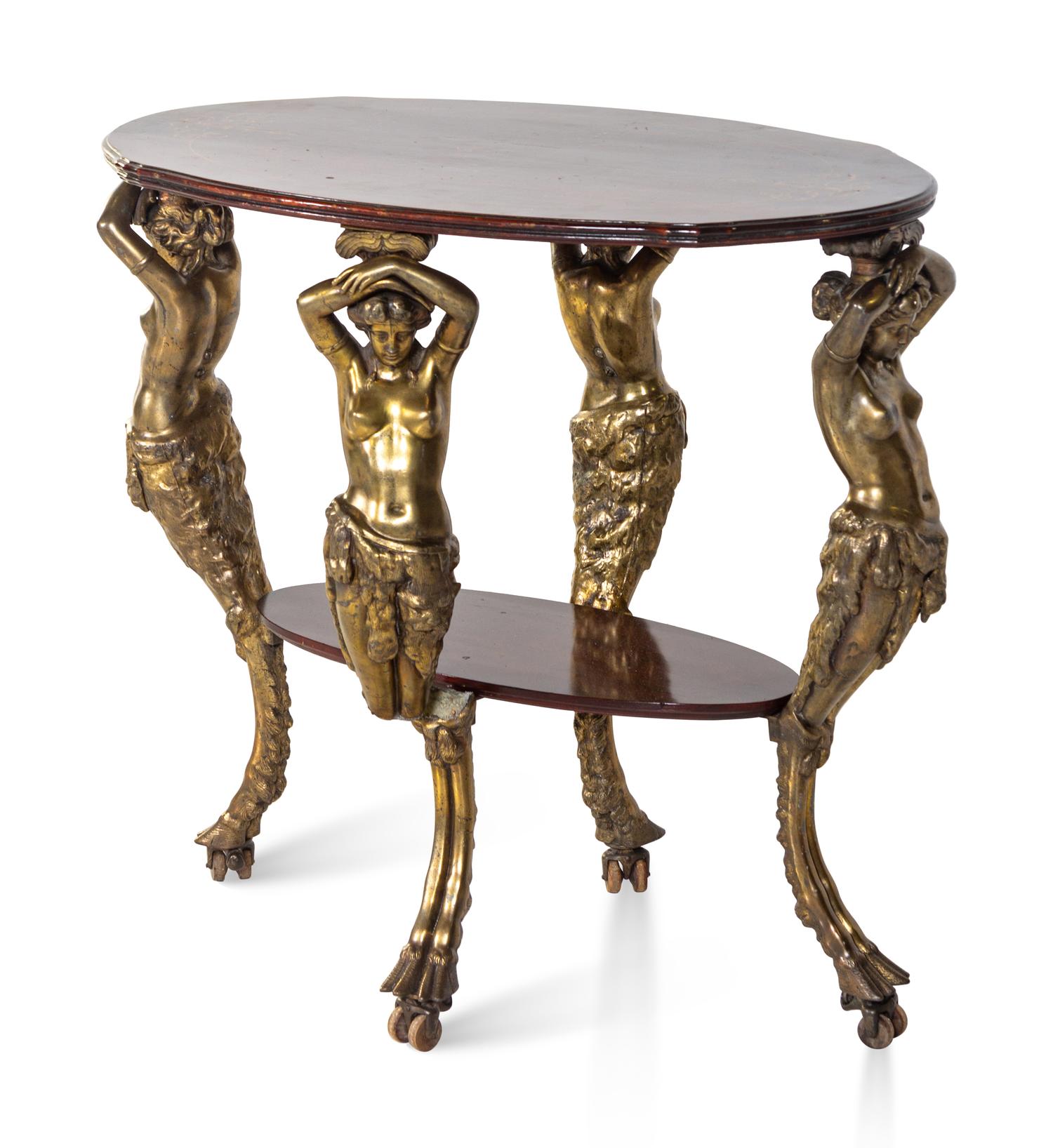A Neoclassical Style Iron and Mahogany Side Table