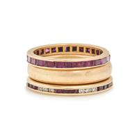 COLLECTION OF YELLOW GOLD, RUBY AND DIAMOND BANDS