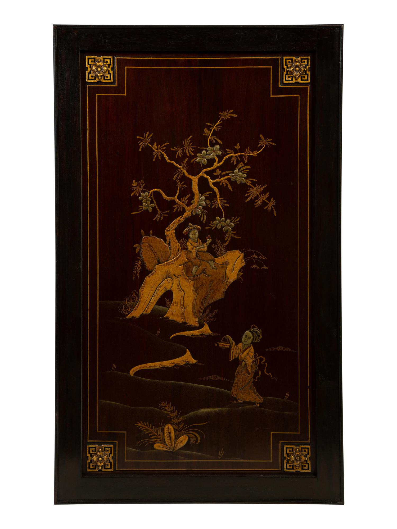 A Set of Six Chinoiserie Lacquered Panels — 19TH/20TH CENTURY