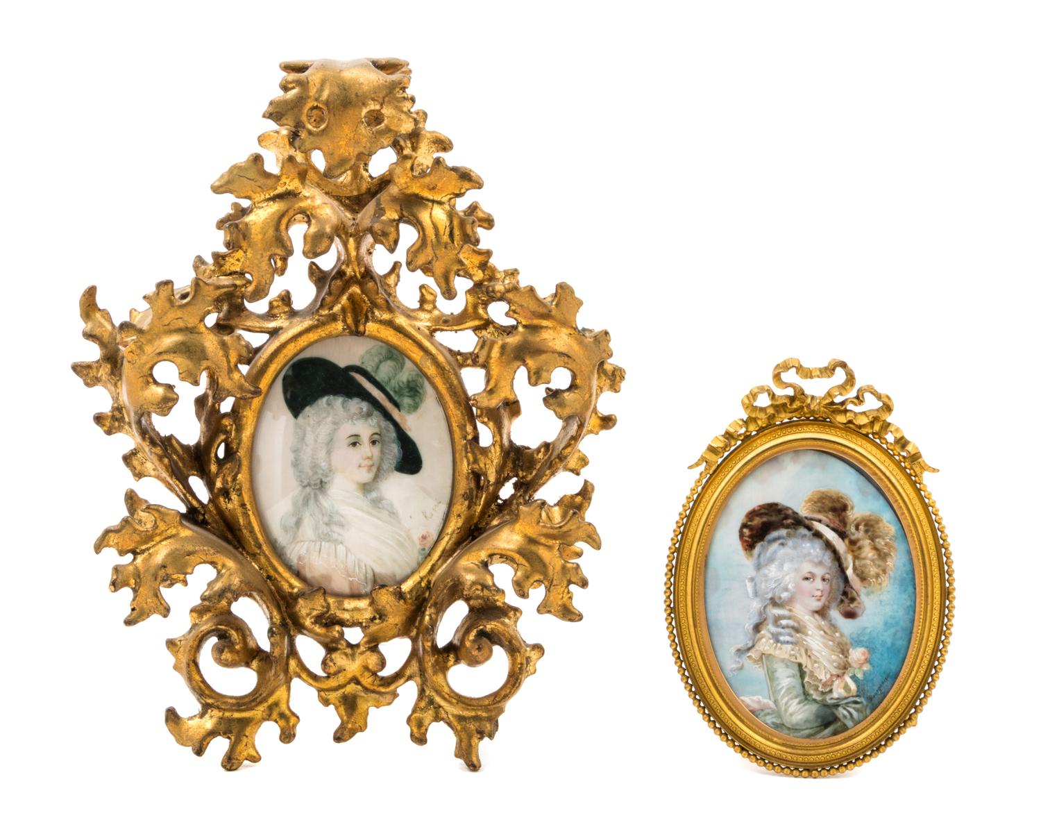 Two Continental Portrait Miniatures Larger example 4 x 3 inches. — 19TH/20TH CENTURY