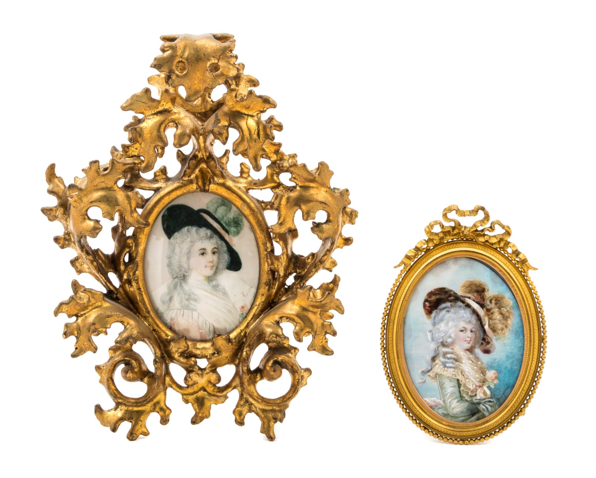 Two Continental Portrait Miniatures Larger example 4 x 3 inches. — 19TH/20TH CENTURY