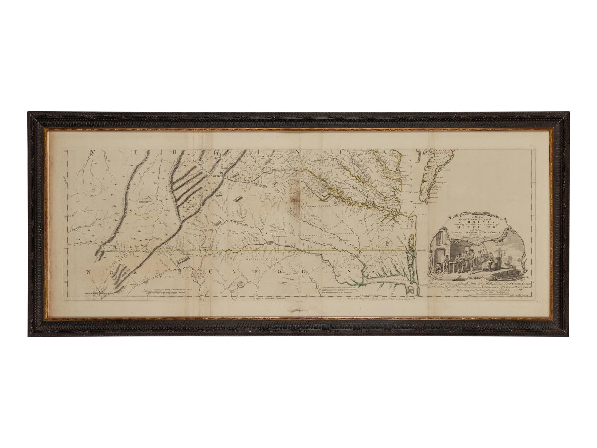 [MAPS & ATLASES]. FRY, Joshua (1699-1754) and Peter JEFFERSON (1708-1757). A Map of the Most Inhabited Part of Virginia containing the whole Province of Maryland with Part of Pensilvania, New Jersey, and North Carolina . London: Robert Sayer and Thomas Jefferys, 1775.