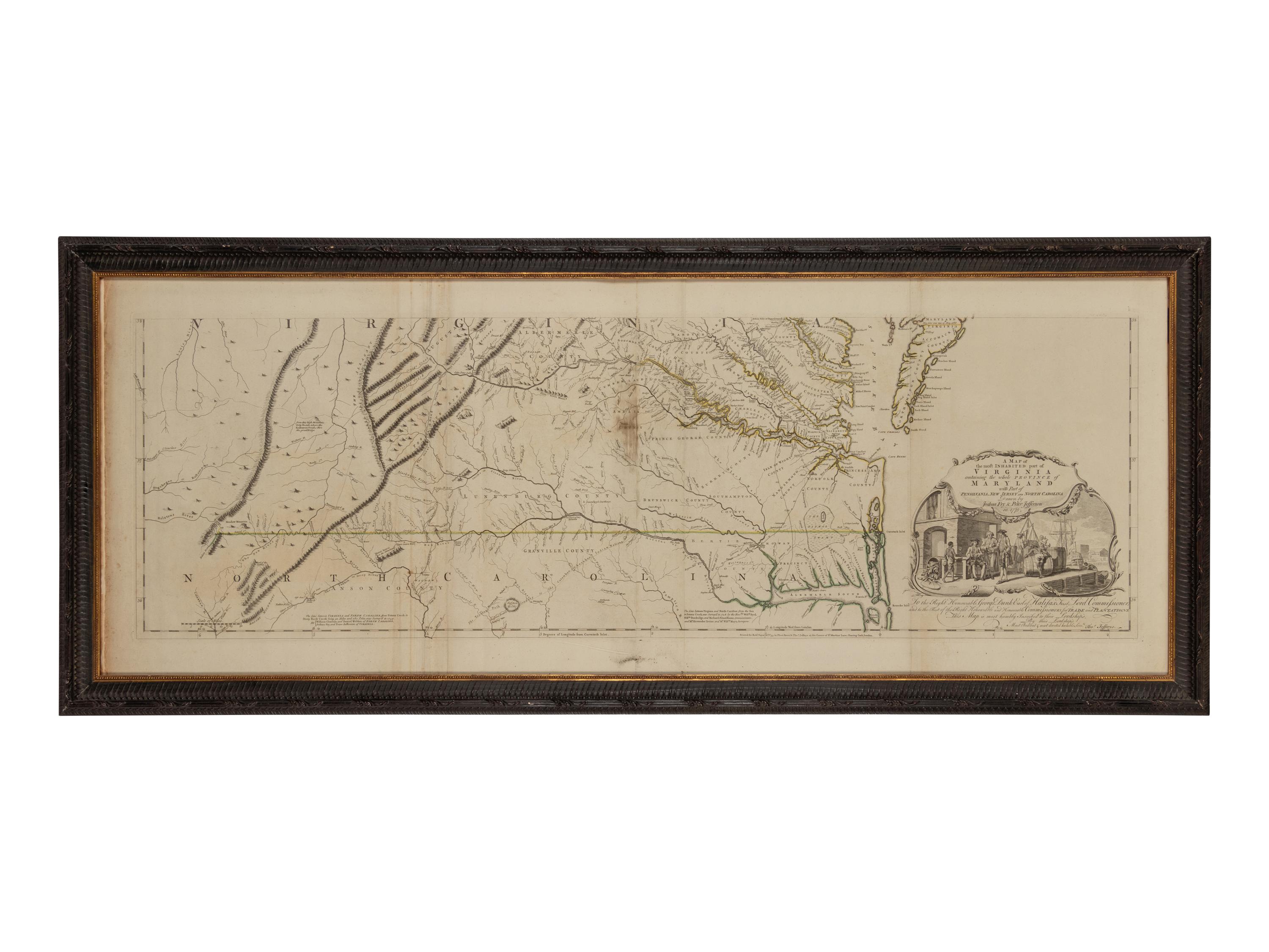 [MAPS & ATLASES]. FRY, Joshua (1699-1754) and Peter JEFFERSON (1708-1757). A Map of the Most Inhabited Part of Virginia containing the whole Province of Maryland with Part of Pensilvania, New Jersey, and North Carolina . London: Robert Sayer and Thomas Jefferys, 1775.