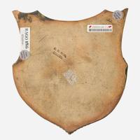 George Ohr (American, 1857-1918) Novelty Shield-Form Pen Tray with Boat in Olive and Brown Glaze, Biloxi, Mississippi, USA, circa 1895-1896
