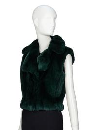 ROBERTO CAVALLI, DARK GREEN RABBIT FUR VEST