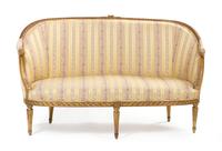 A Louis XVI Style Giltwood Parlor Suite, Width of canape 63 1/2 inches.