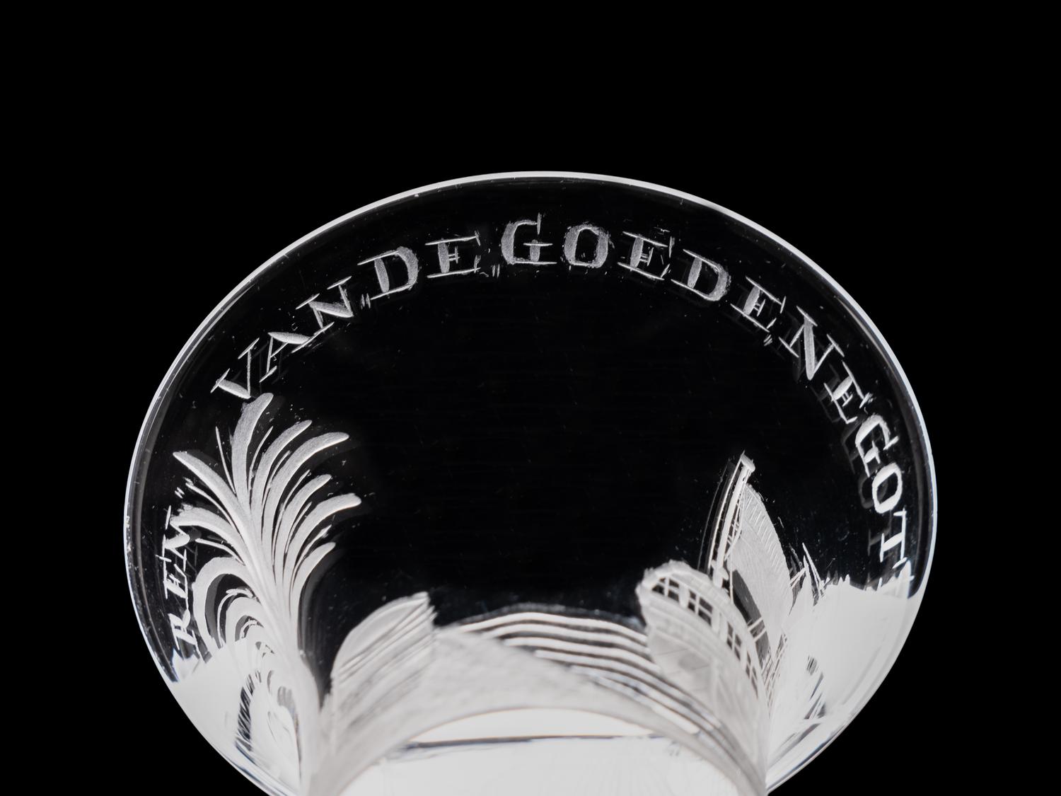 A Dutch Engraved Privateer Wine Glass