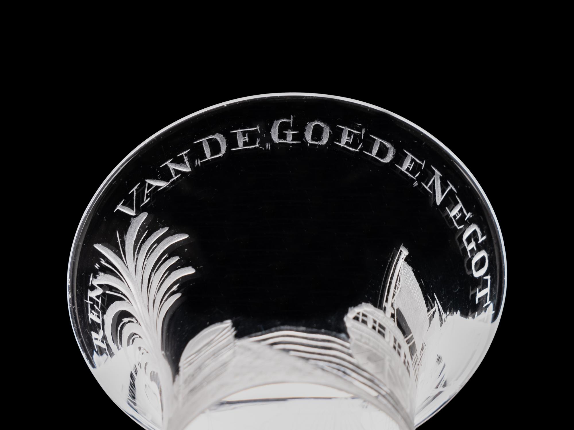 A Dutch Engraved Privateer Wine Glass