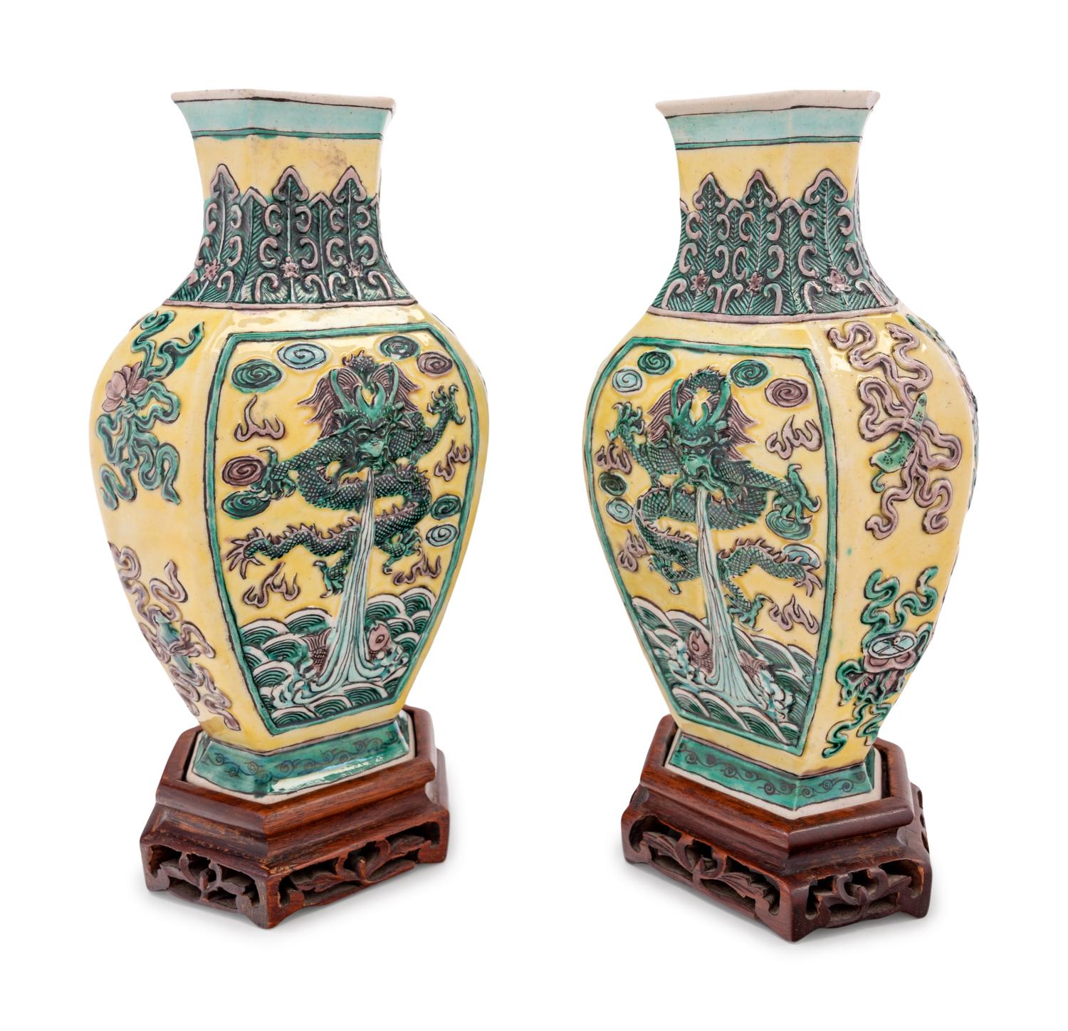 A Pair of Chinese Famille Verte Porcelain Vases