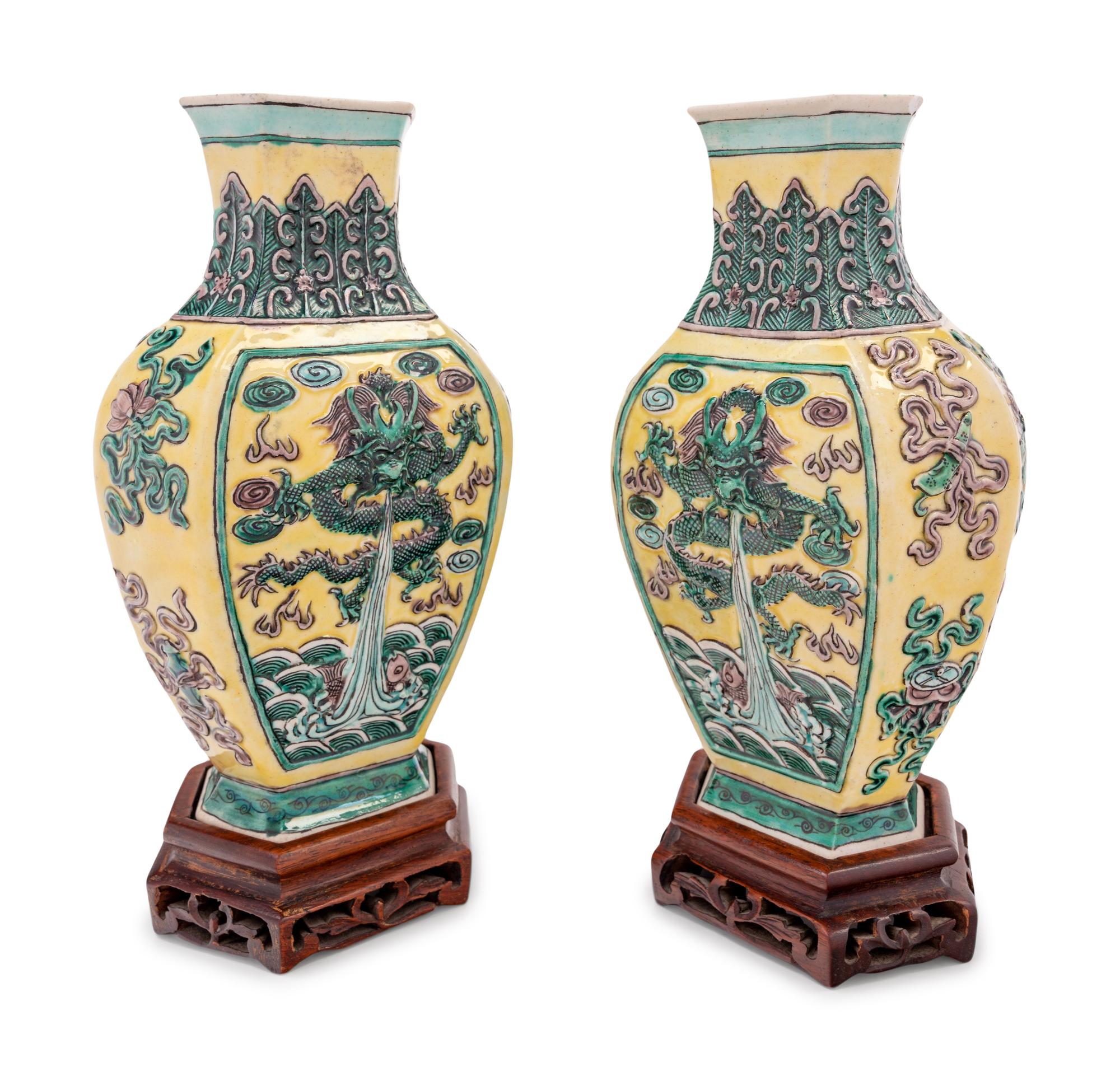 A Pair of Chinese Famille Verte Porcelain Vases
