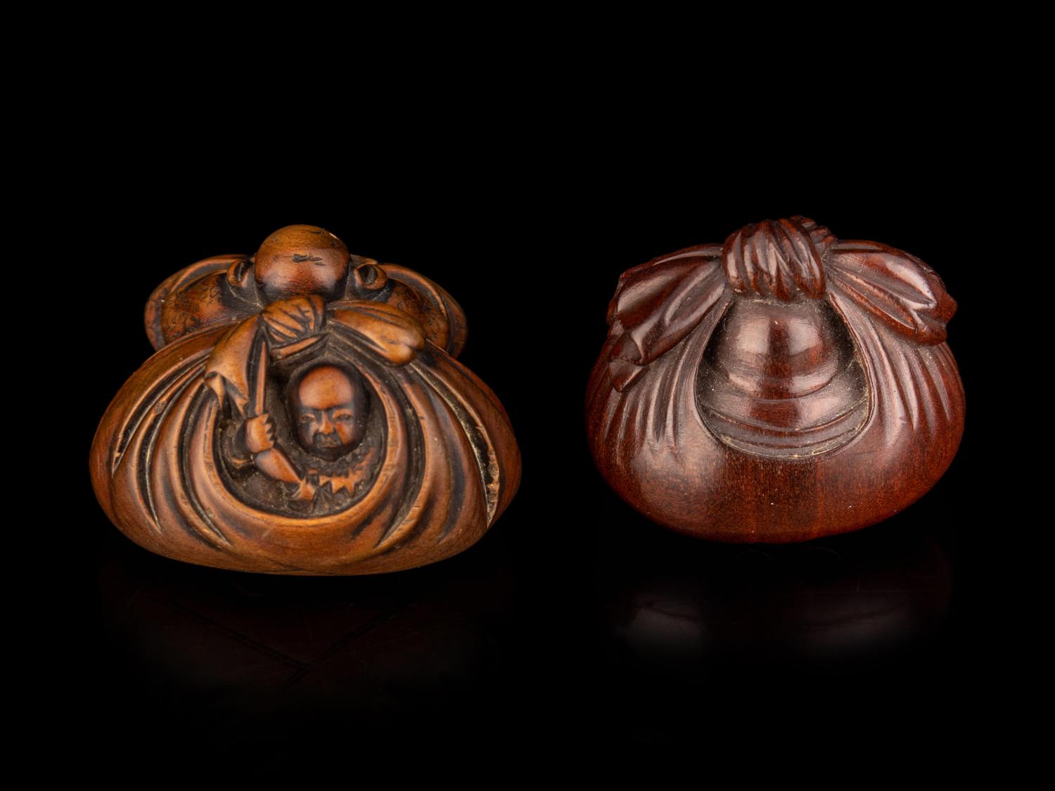 Two Japanese Carved Boxwood Netsuke