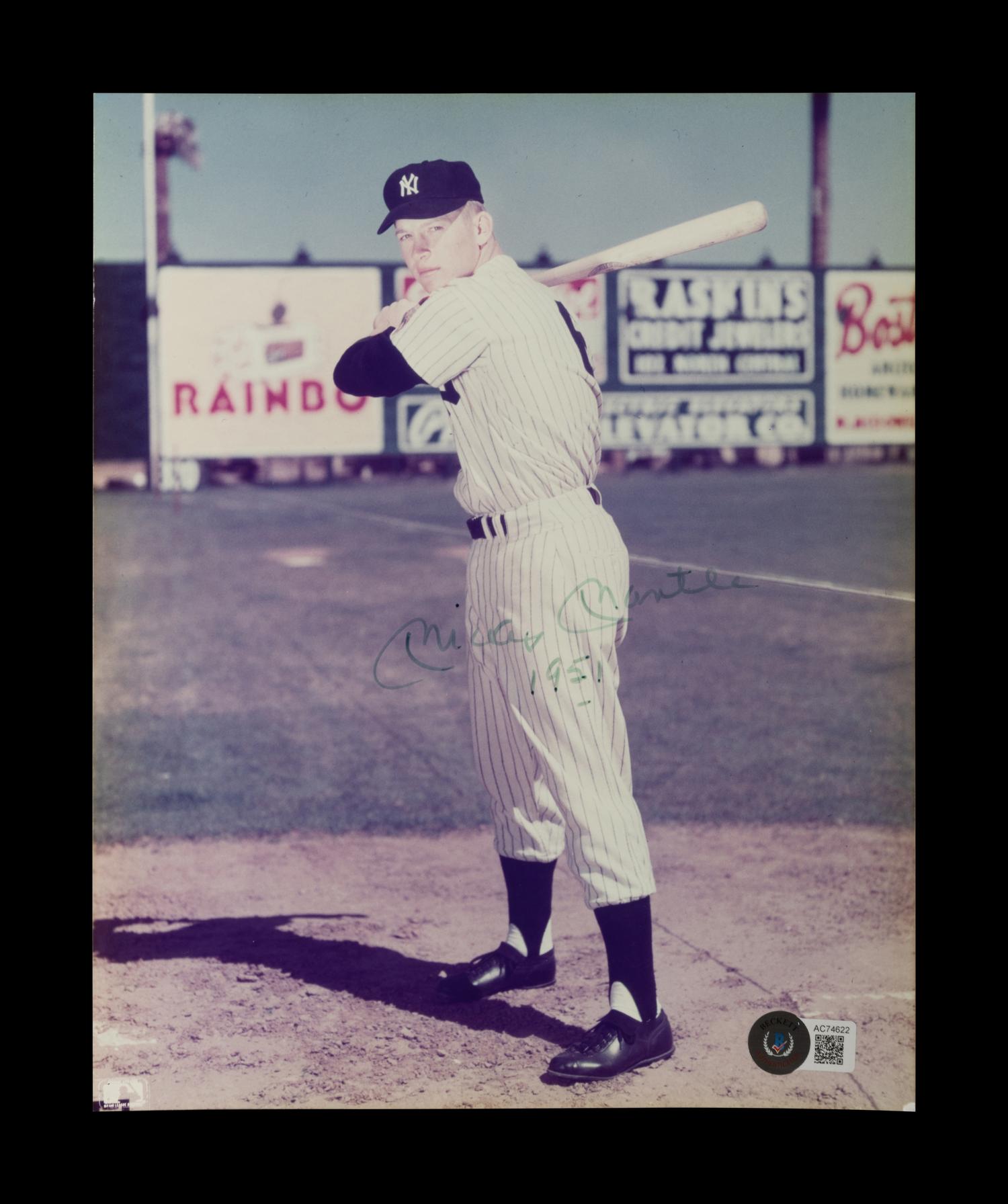 A Mickey Mantle Rookie Season Signed Autograph Photo Inscribed 1951 (Beckett Authentication Services Letter)