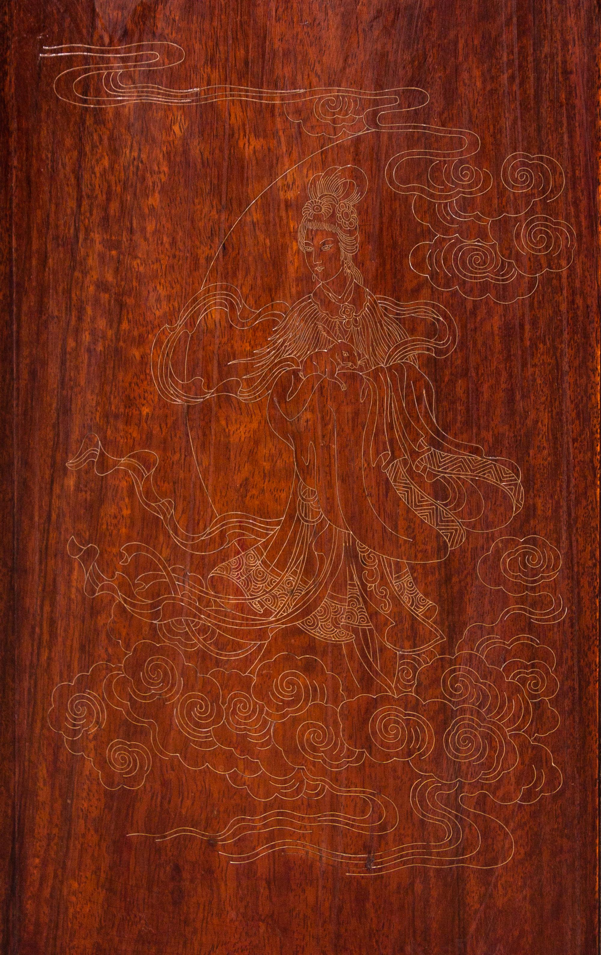 A Chinese Export Rosewood Gilt-Metal Inlaid Slant-Front Desk