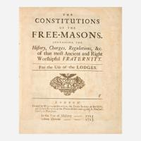 [Free Masonry] (Anderson, James) The Constitutions of the Free-Masons. Containing the History, Charges, Regulations, &c. of that most Ancient and Right Worshipful Fraternity. For the Use of the Lodges