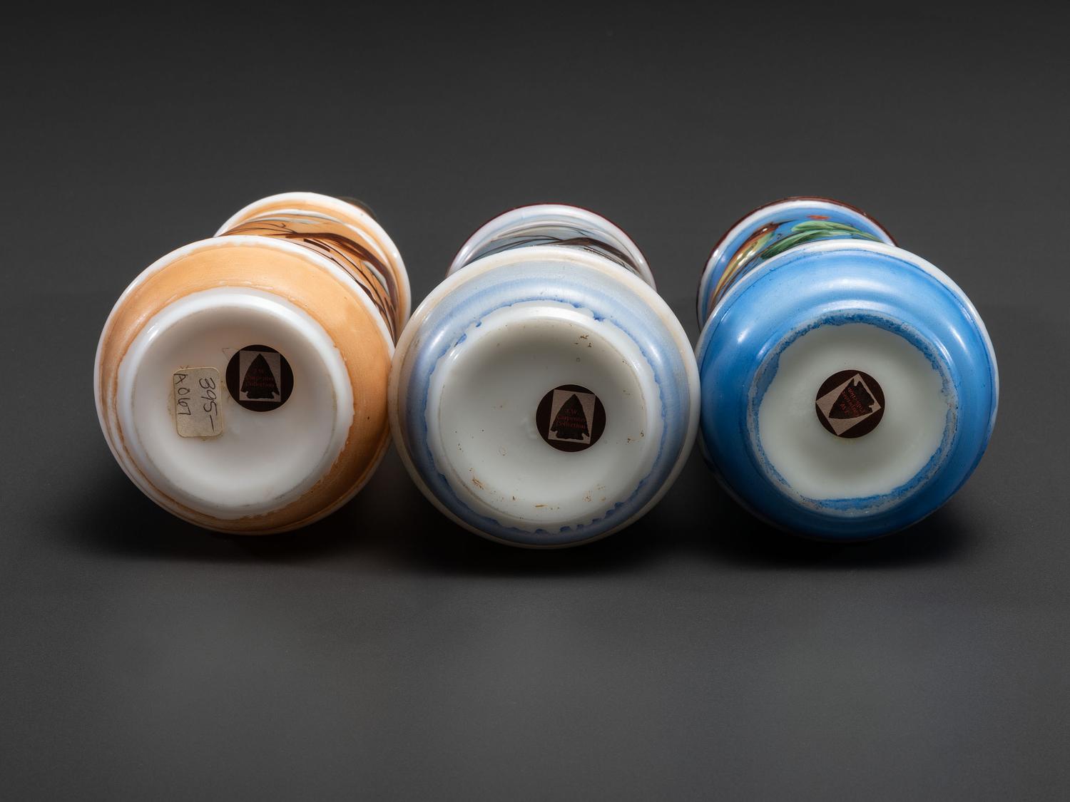 Three Paint Decorated Barber Bottles
