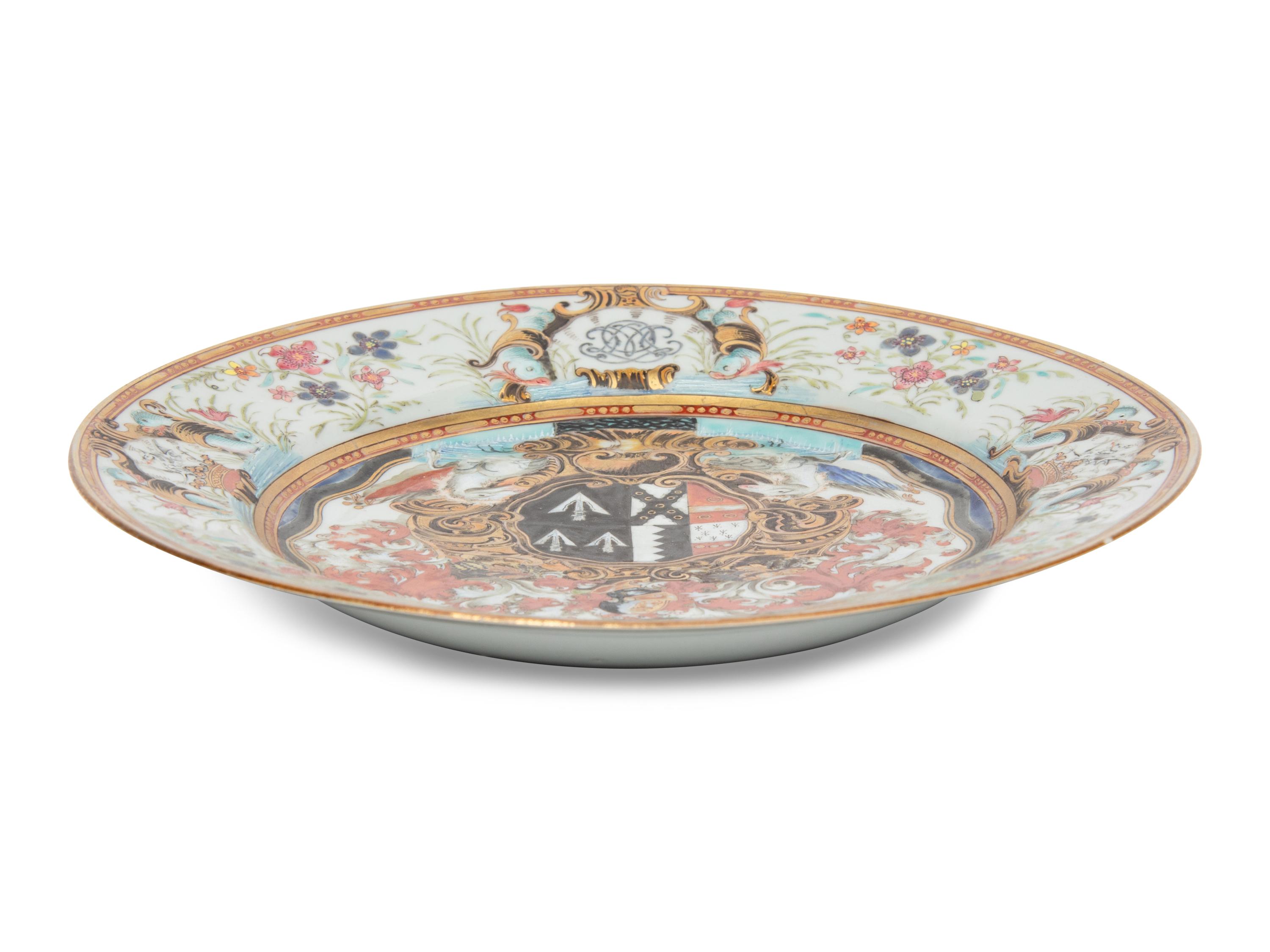 A Chinese Export Parcel-Gilt Armorial Porcelain Plate