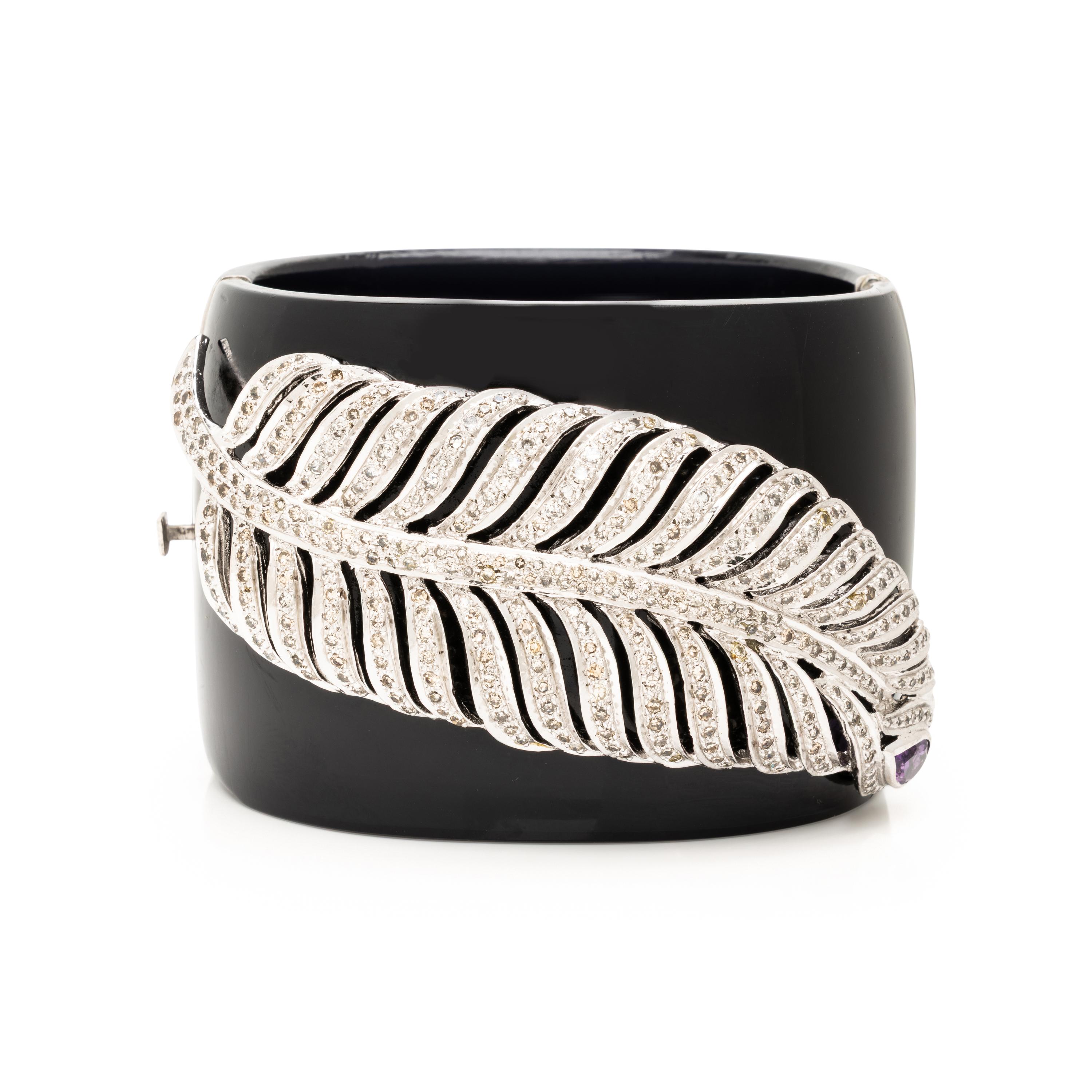Resin, Diamond, and Amethyst Cuff Bracelet