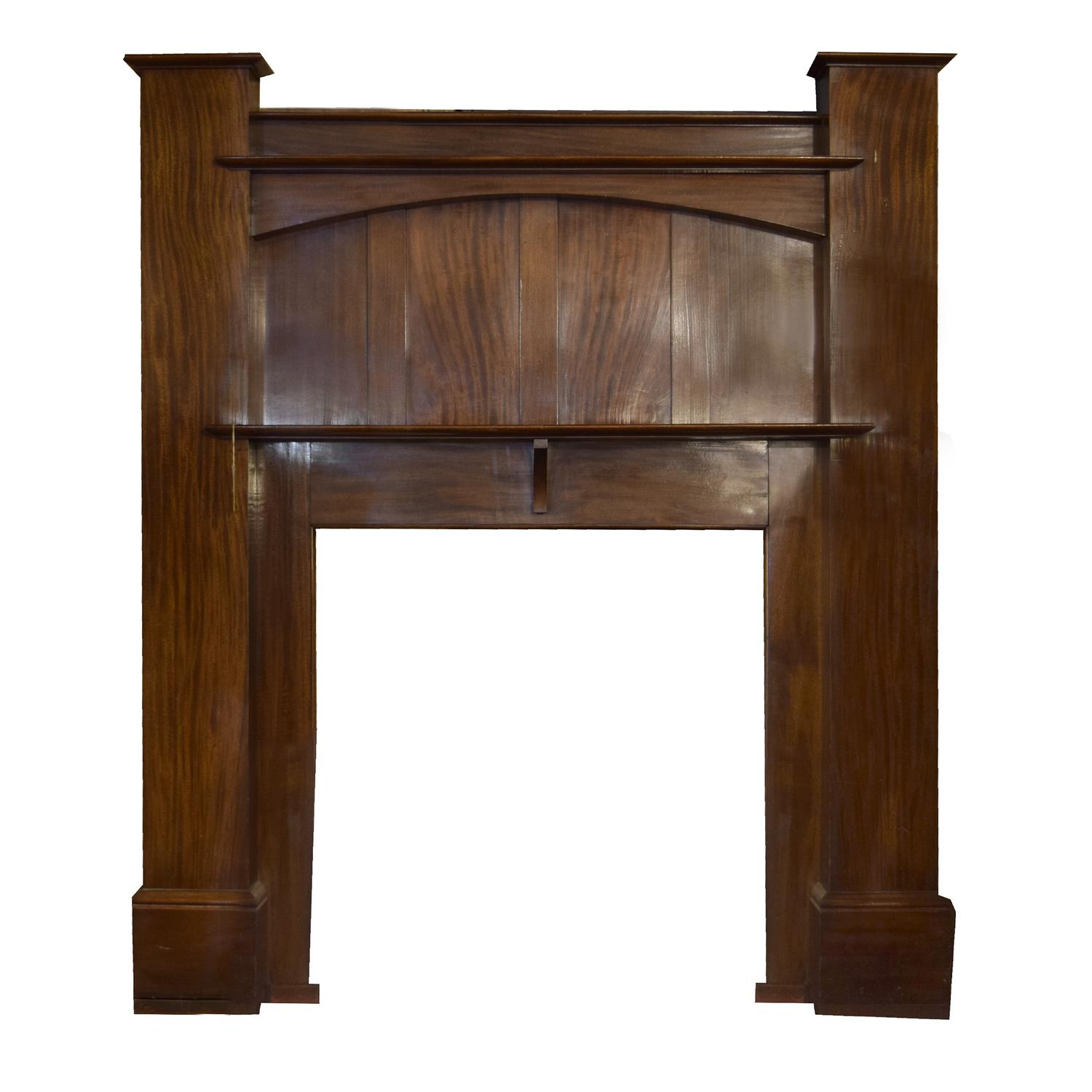 An Edwardian Oak Full Mantel with Mirror 58" W x 10" D x 78" H — England, Circa 1880