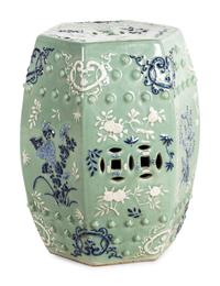 A Chinese Celadon Round Blue and White Decorated Garden Stool